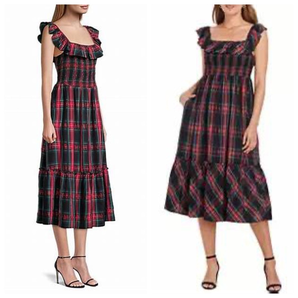 Vineyard Vines Apres Tartan Ruffle Midi Dress M NWOT